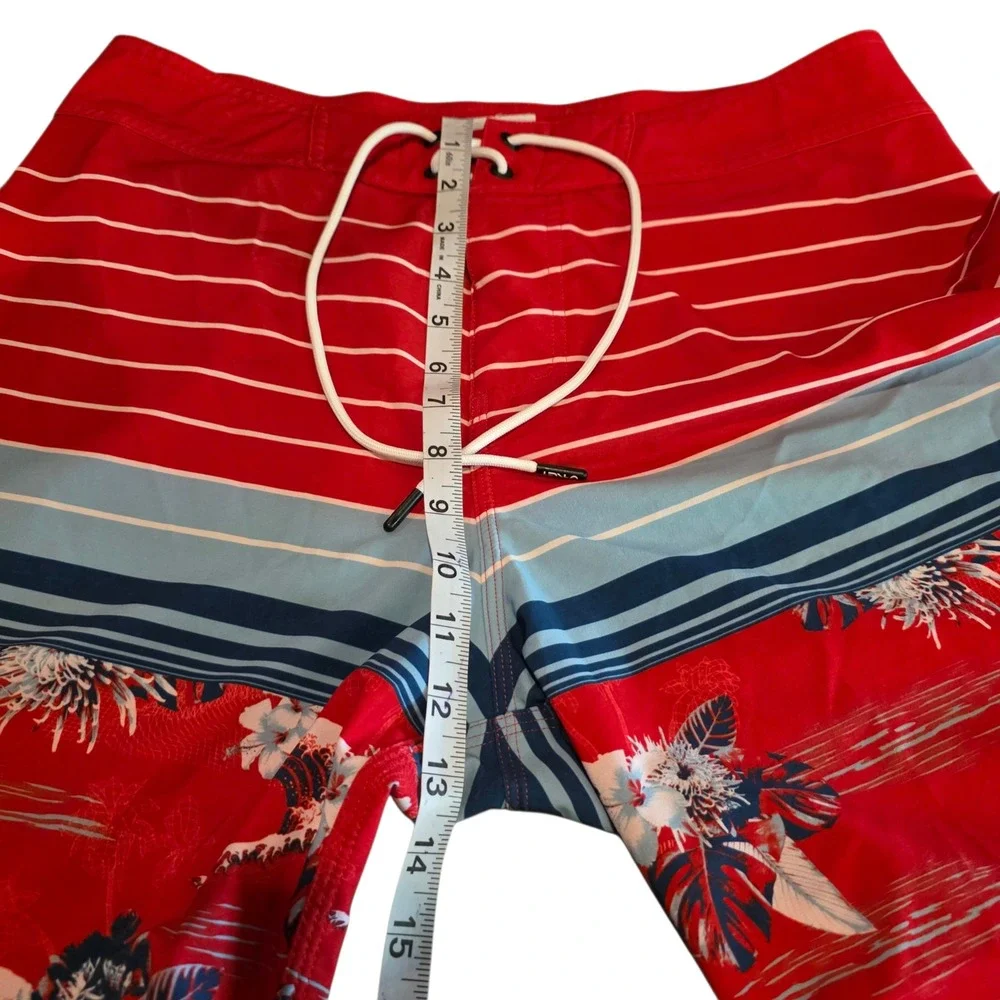 Oakley Mens‎ Red Floral Stripe Wave Board Shorts Swim Trunks Retro Size 33 NWOT